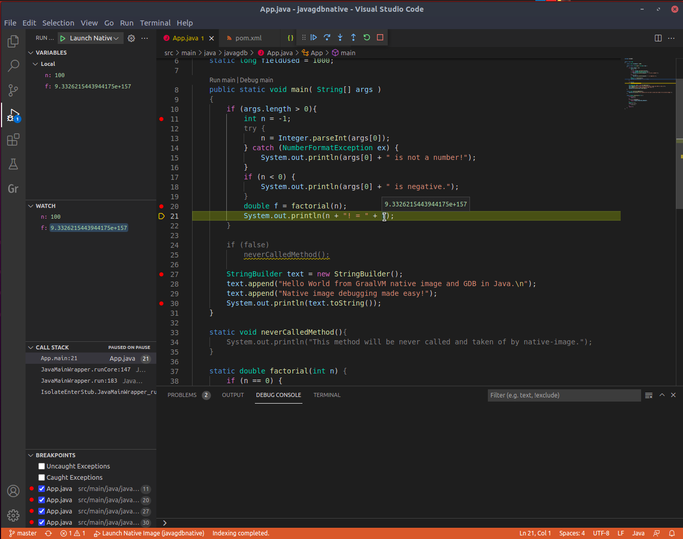Native Image Debugging in VS Code