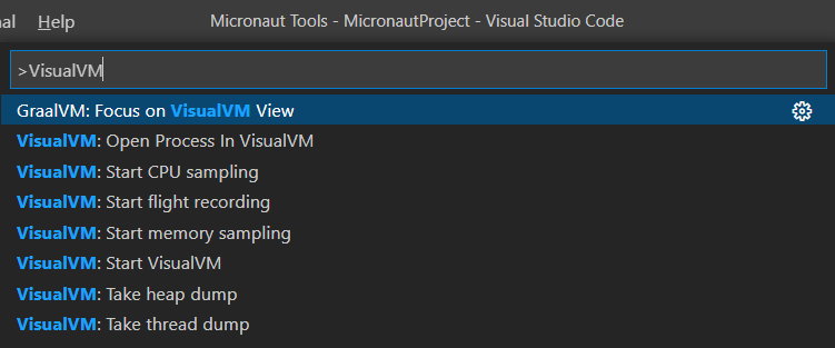VisualVM Commands available from Command Palette