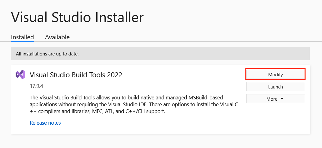 Visual Studio Installed Components