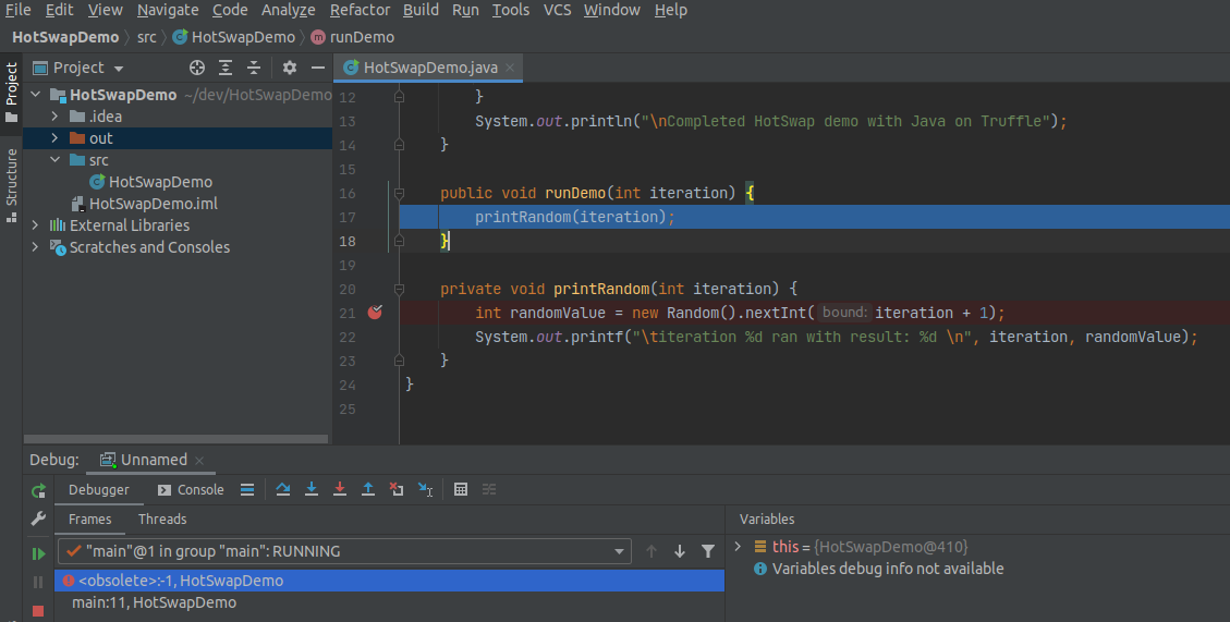 HotSwap Debugging Session: Frames View