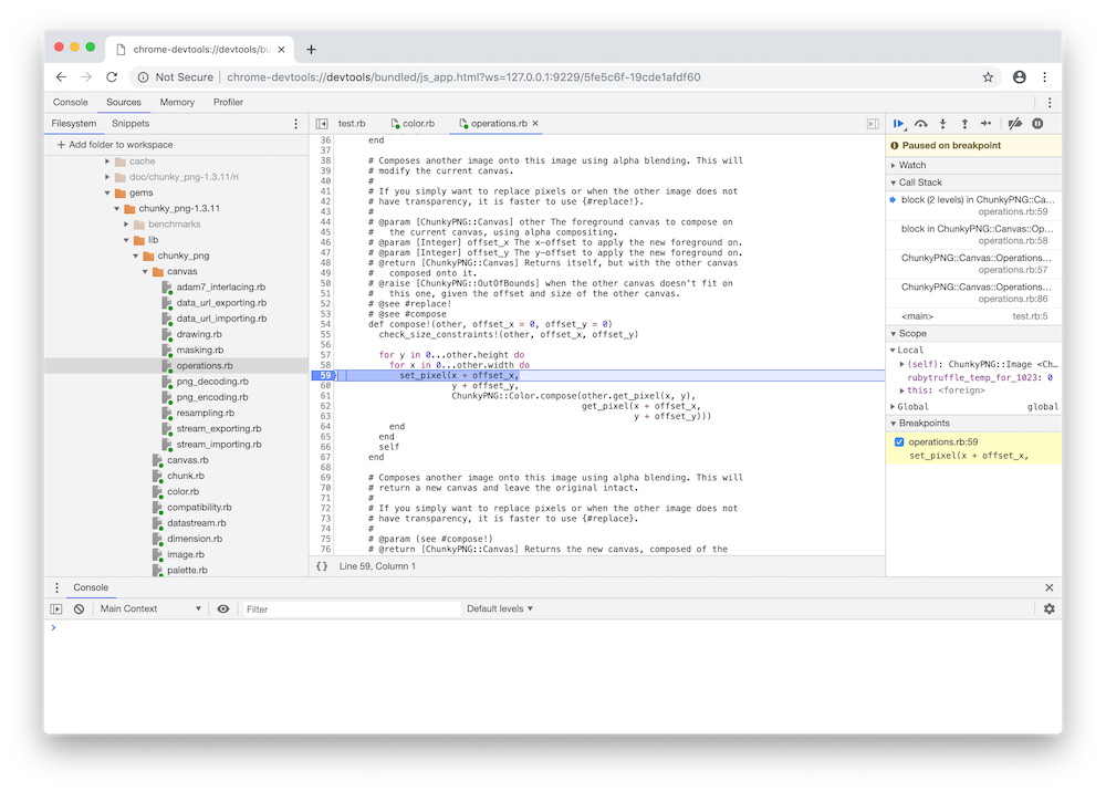 Chrome Developer Tools debugger session