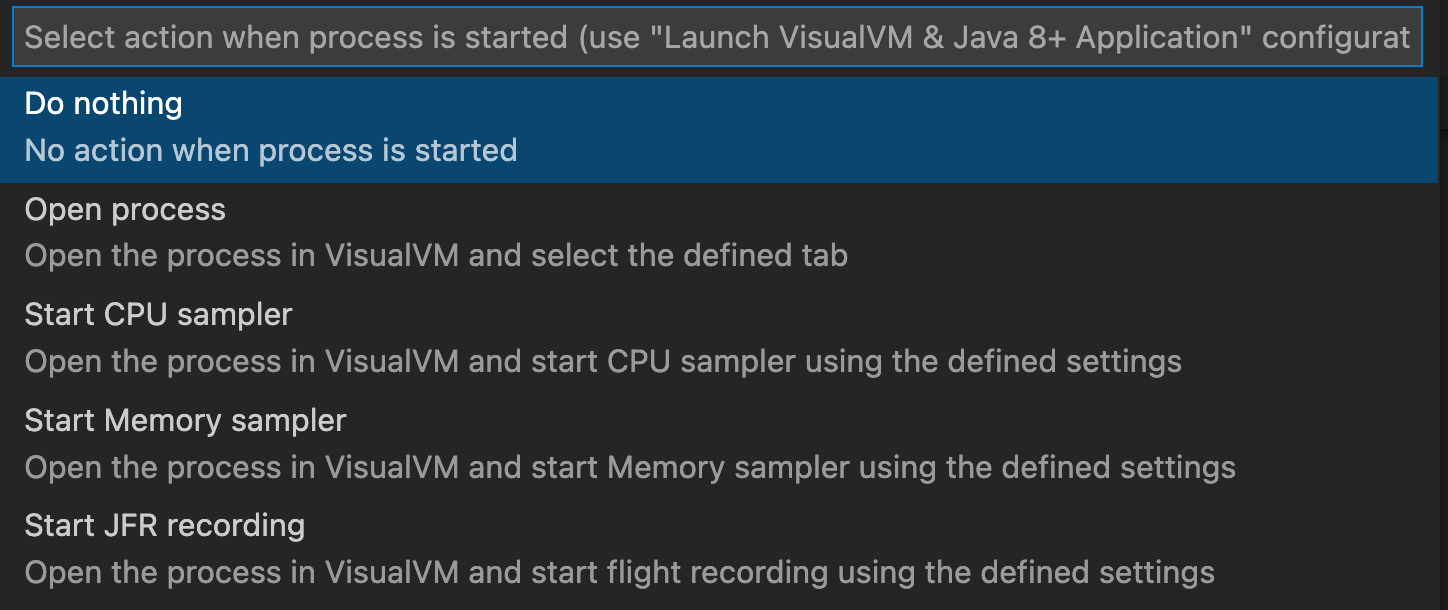 Select action to perform when Java project is started