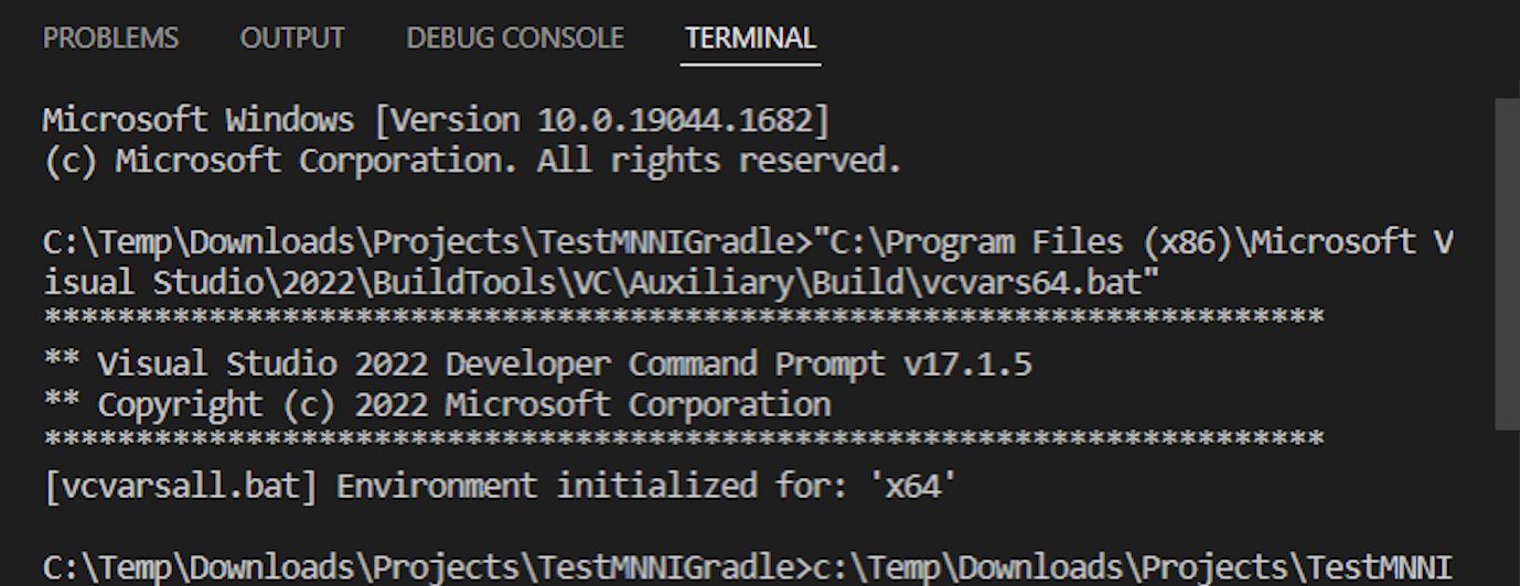 Native Command Prompt in VS Code Windows