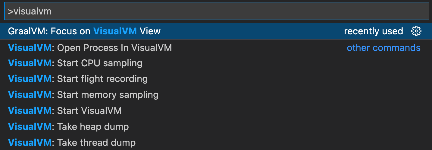 VisualVM Commands available from Command Palette