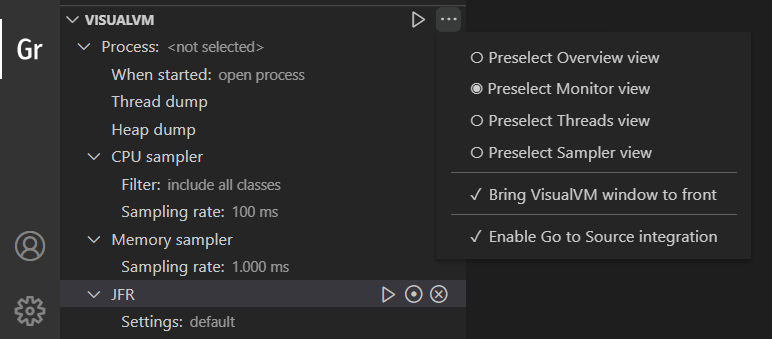 VisualVM Pane in VS Code