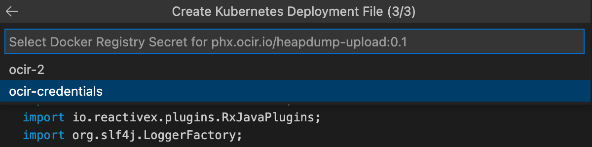 VS Code: Select Docker Registry Secret